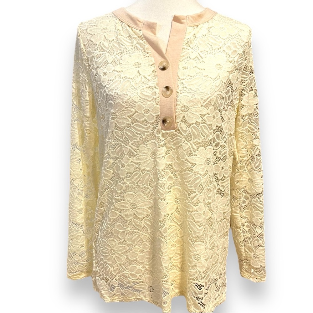NWOT BiBi Sheer Lace Top